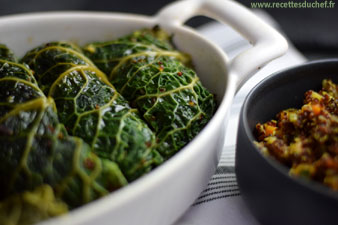 chou vert farci au quinoa rouge