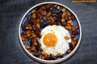 courge butternut chorizo oeuf au plat