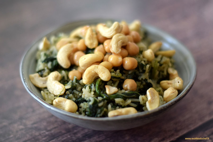 riz aux épinards pois chiches et noix de cajou